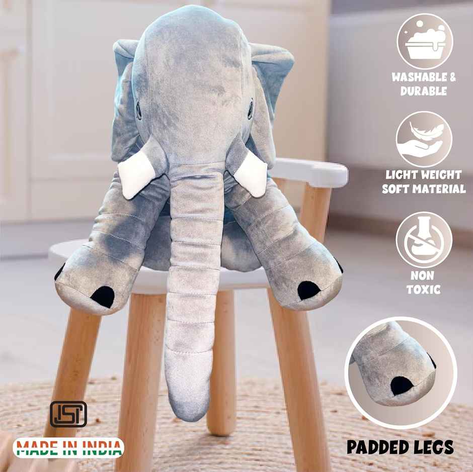 Storescent Plushie - Elephant Pillow Hugging Toy | 60 cm Soft Stuffed Animal for Kids (Grey)