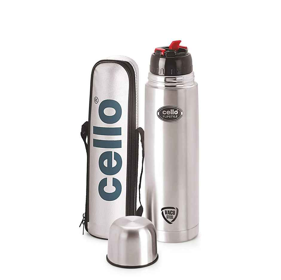 Cello Flipstyle Stainless Steel Vacuum Insulated Double Walled Flask with Jacket 500ml | Silver