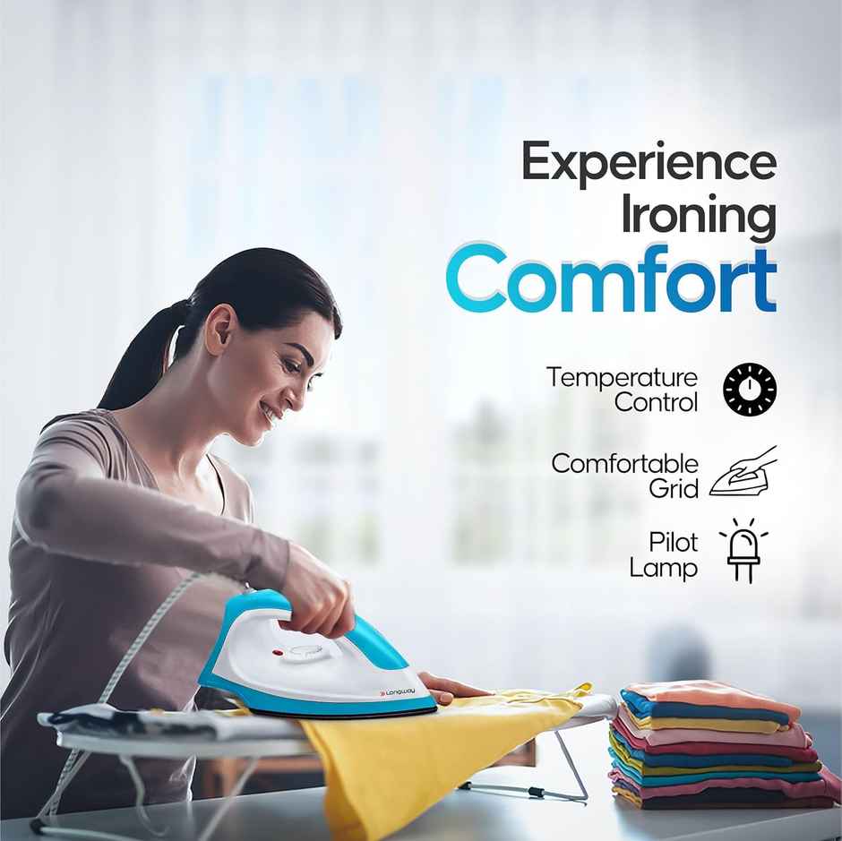 Longway Kwid Light Weight Non-Stick Teflon Coated Dry Iron, Electric Iron(1100 Watt, Blue)