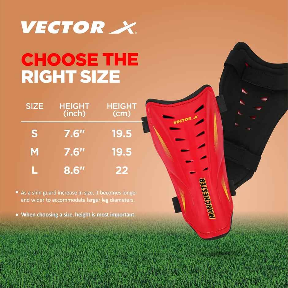 Vector X Manchester Shinguard | Shinguard For Football | Shinguard For Men| Red| Set of 2 | (L)