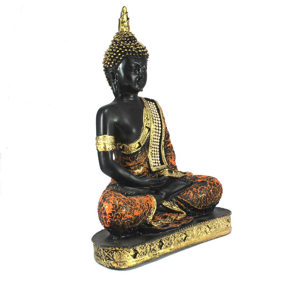 eCraftIndia Golden, Orange, And Black Polyresin Meditating Lord Buddha Statue