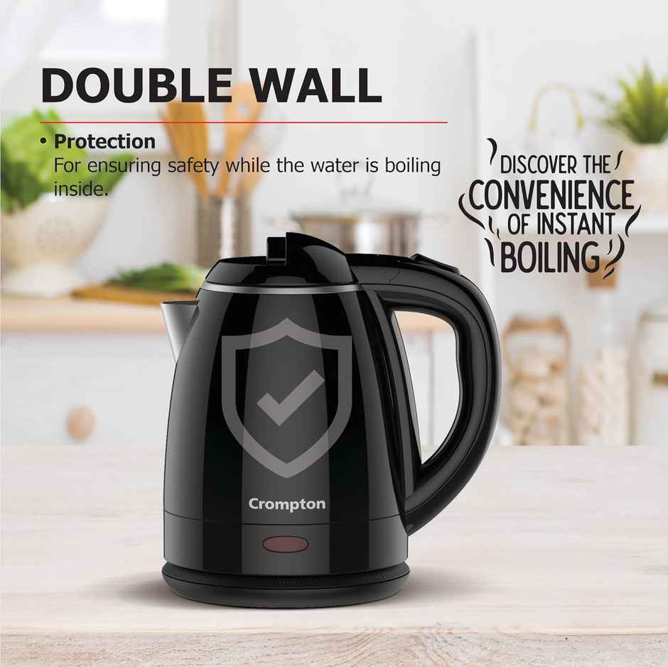 Crompton Activhot Electric Kettle | 1.2 Litres | Cool Touch | Black
