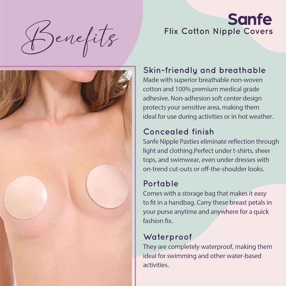 Sanfe Flix Cotton Nipple Covers for Women | Disposable | Breathable | No Show | White