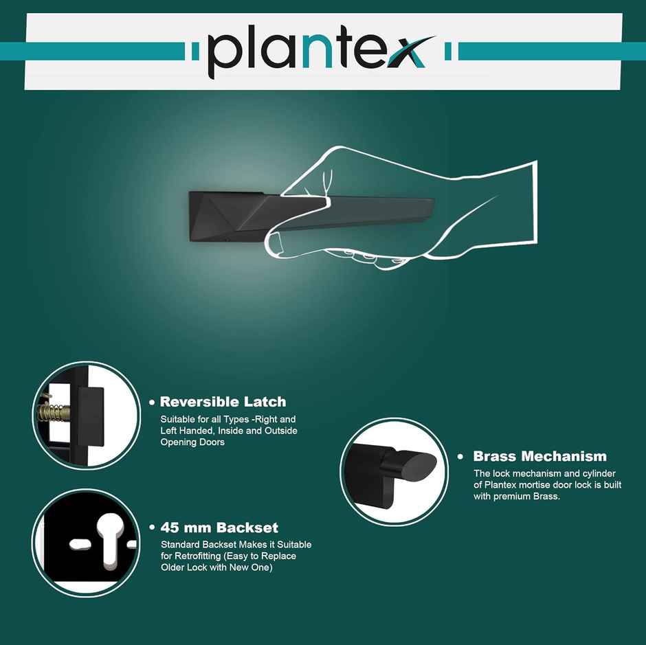 Plantex 7095 Brass Heavy Duty Door Lock Set - Black Finish