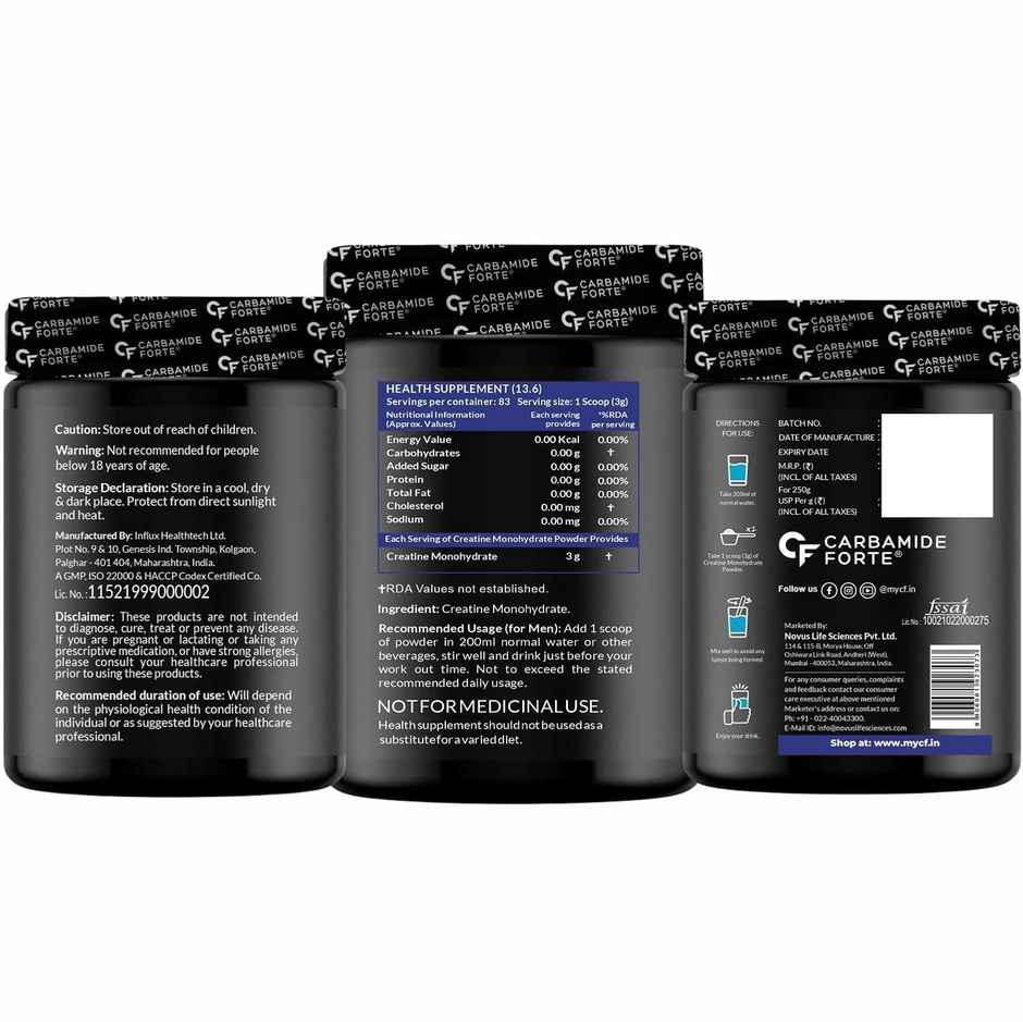 Carbamide Forte Micronised Creatine Monohydrate Powder Unflavoured - 83 Servings - 250g