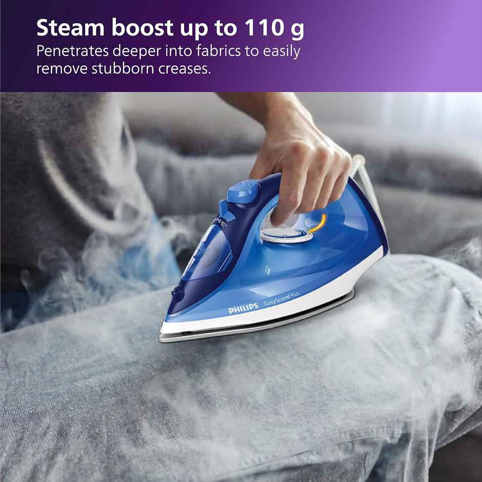 Philips Gc2145/20 2200 Watts Steam Iron, Scratch Resistant Ceramic Soleplate, Steam Rate Of Up To 30 G/Min, 110 G Steam Boost, Drip Stop Technology - Blue