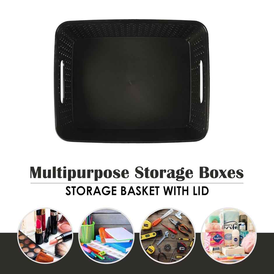 Kuber Industries 3 Pcs Stackable Storage Box Set | Multi-Purpose Organizer for Baby | Black