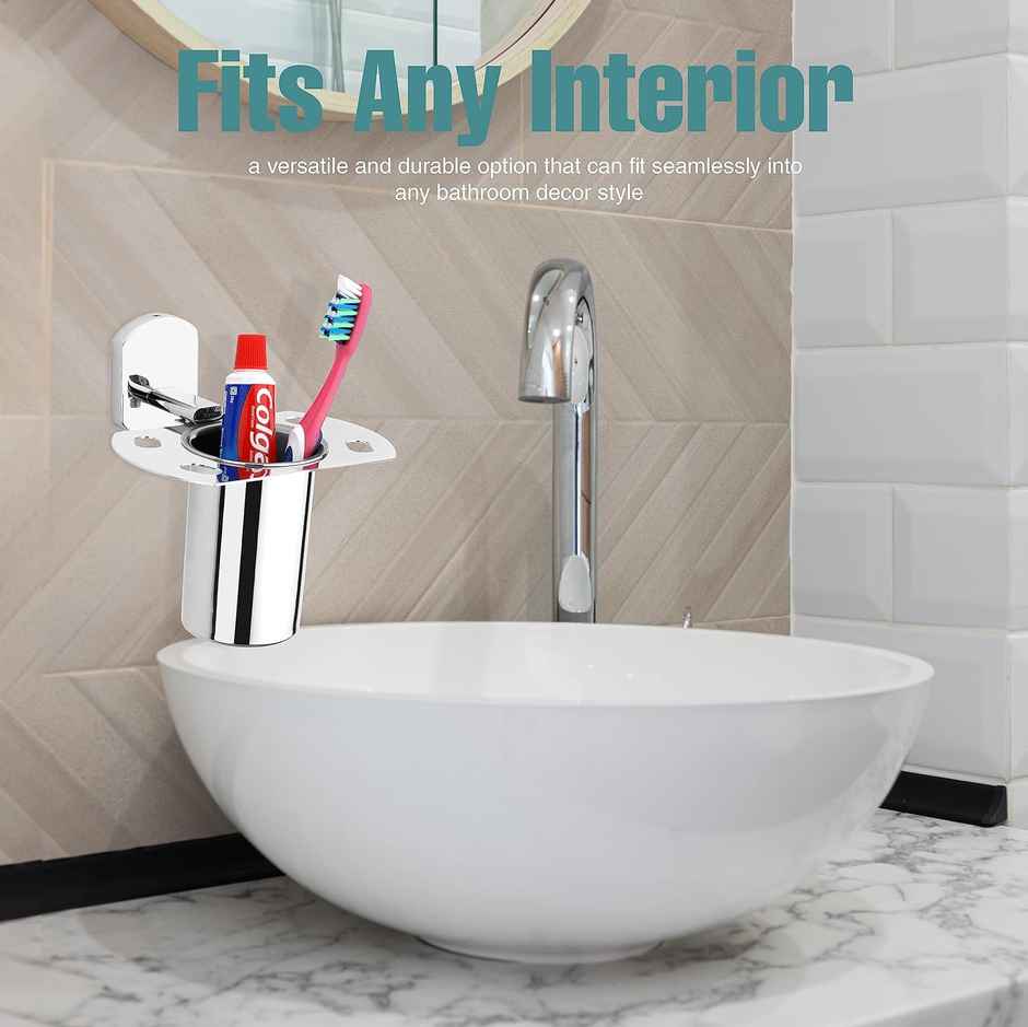 Gloxy Stainless Steel Wall Mounted Toothbrush Holder & Toothpaste Stand SS202