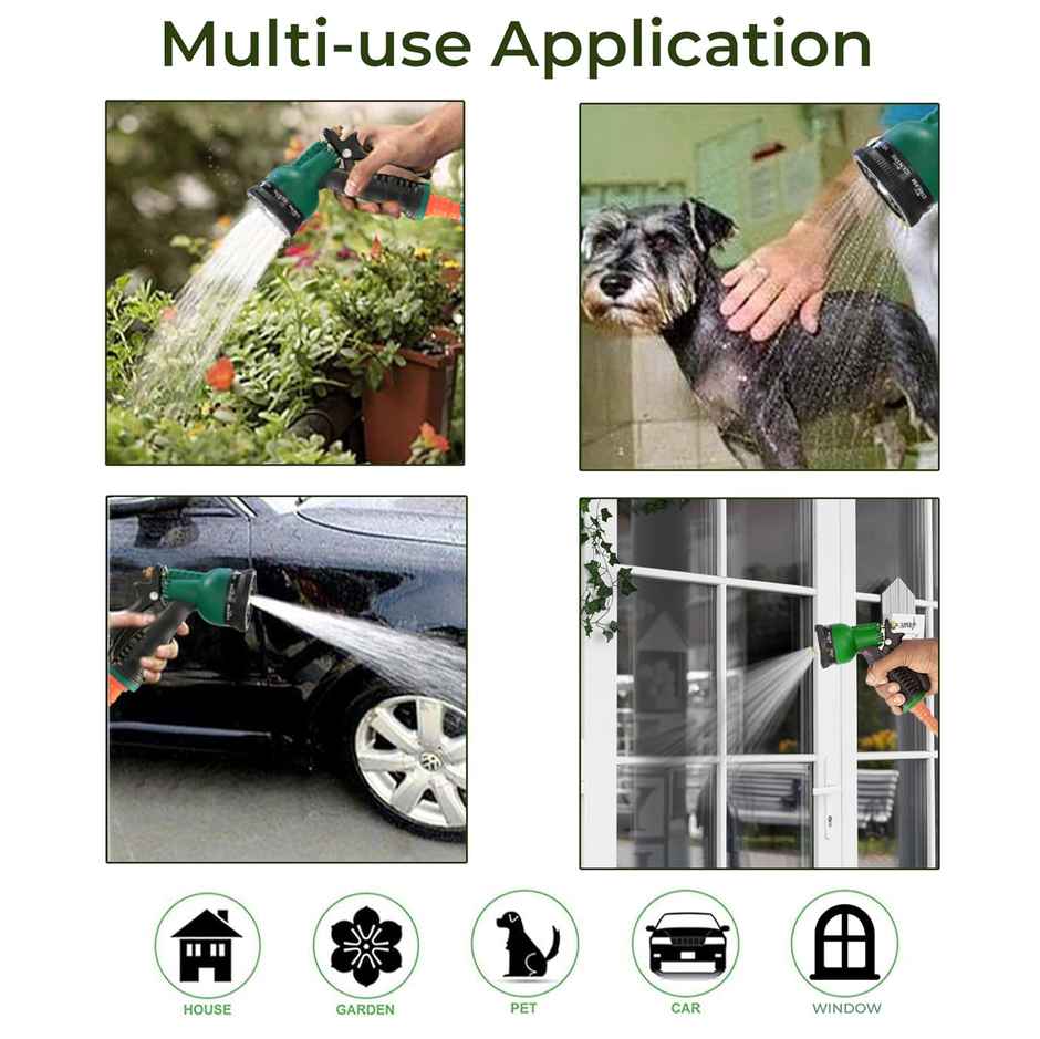 TrustBasket Braided PVC Hose Pipe | Water Pipe with Spray Gun for Garden Use | Green - 20 m