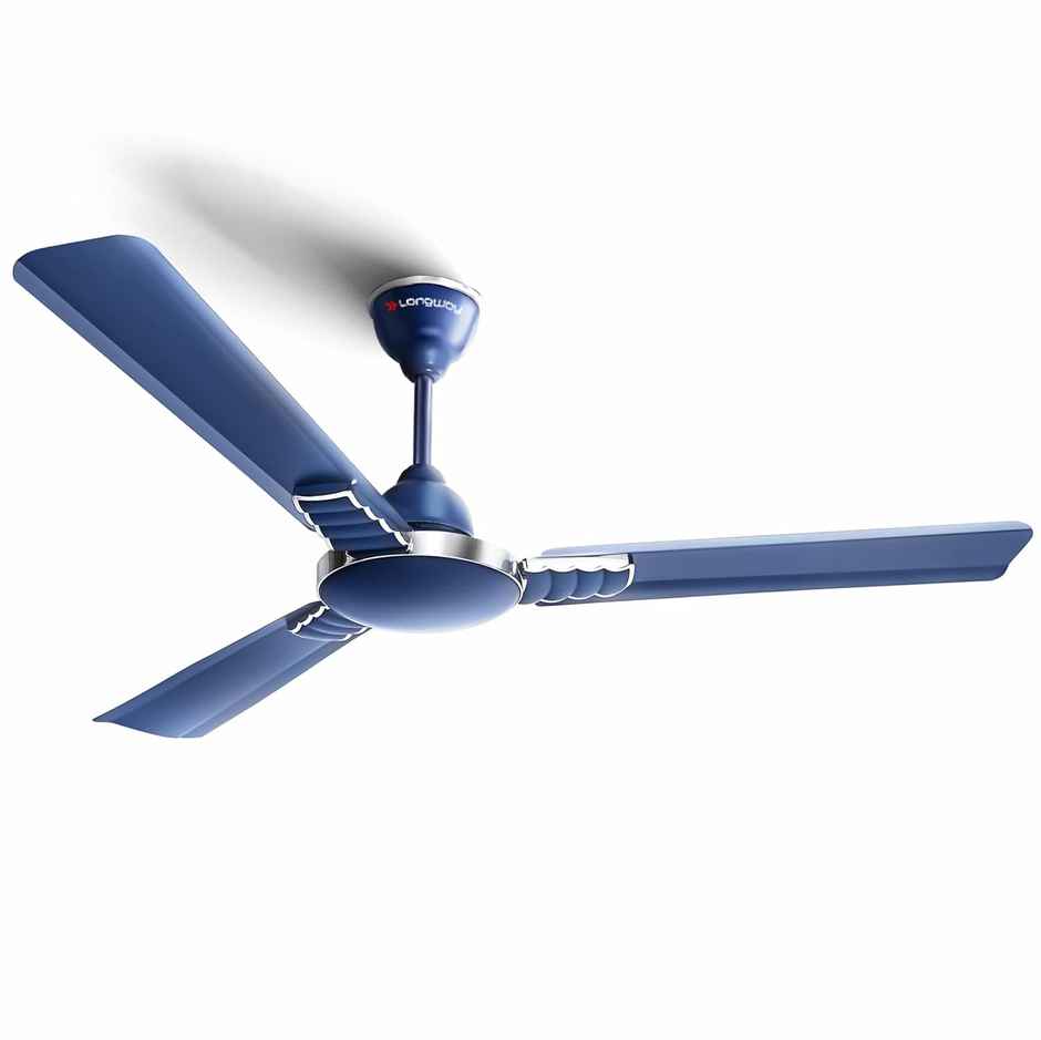 LONGWAY Wave P1 Ceiling Fan, 1200mm/48 inch, 400 RPM, Ultra High Speed,Star Rated,Silver Blue