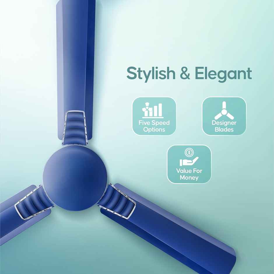 LONGWAY Wave P1 Ceiling Fan, 1200mm/48 inch, 400 RPM, Ultra High Speed,Star Rated,Silver Blue