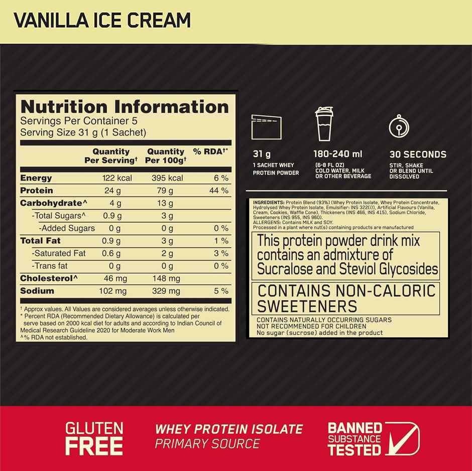 Optimum Nutrition (On) Gold Standard Whey Protein | Vanilla Ice Cream