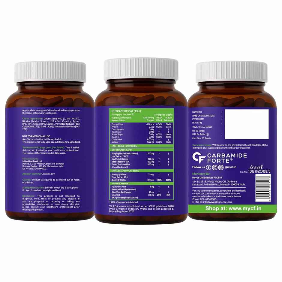 Carbamide Forte DHT Blocker with Biotin Tablets for Hair growth with Bhringraj & Hyaluronic Acid