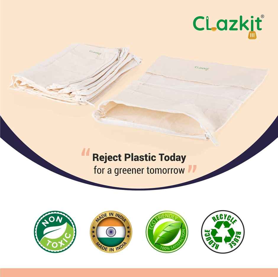 Clazkit Cotton Vegetable Bags Fridge Storage Bag | 10 x 14 Inch | PACK OF 6