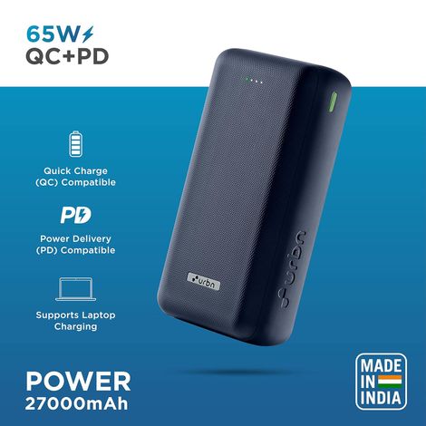 URBN 27000 mAh 65W Ultra Fast Charging Compact Laptop Power Bank (Blue)