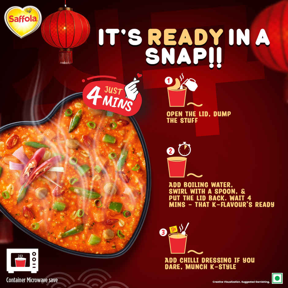 Saffola Foods Korean Cuppa Oats | Fiery Hot with Chilli Dressing Sachet | Ready in 4 mins