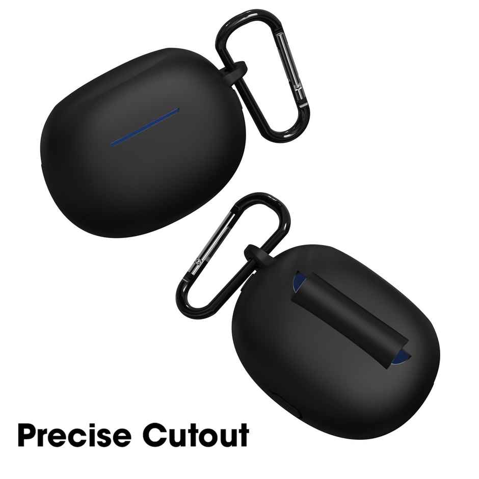 Sounce Silicone Case Cover for Realme Air 3 | Shockproof | Anti-Dust with Carabiner | Black