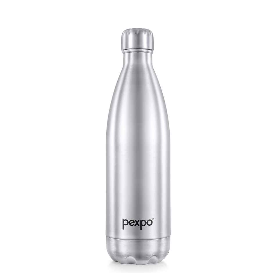 Pexpo Stainless Steel Electro 24 Hrs Hot & Cold ISI Certified Flask Water Bottle | Silver | 1 L