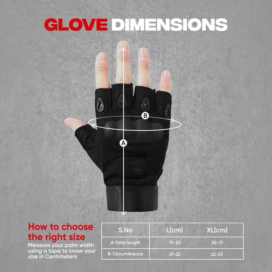 AutoGuys HF|1 Half|Finger Bike Riding Gloves Knuckle Armour Hand Gloves Washable | Size | L, Black