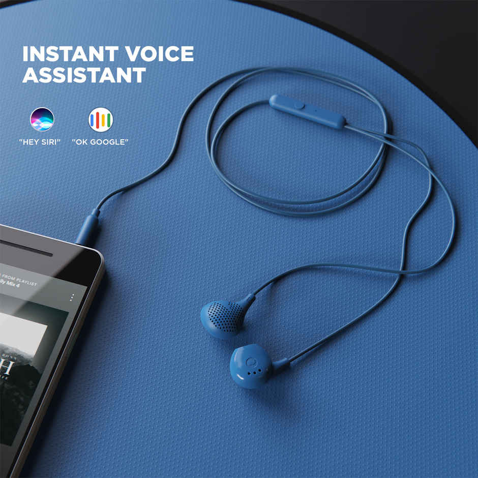 boAt Bassheads 104 Wired Earphones with 10 mm Drivers, Super Extra Bass & Mic (Blue)