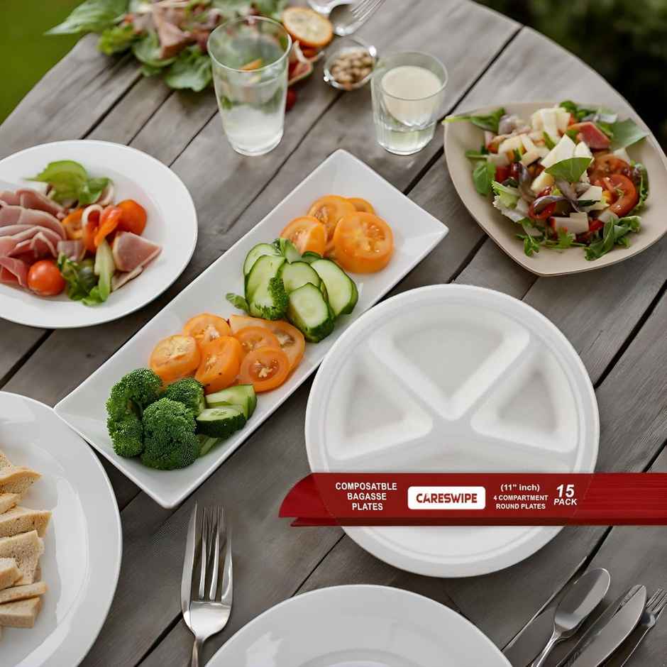 Disposable Plate | 4 Compartment | 11 inch | 10 pcs | Careswipe