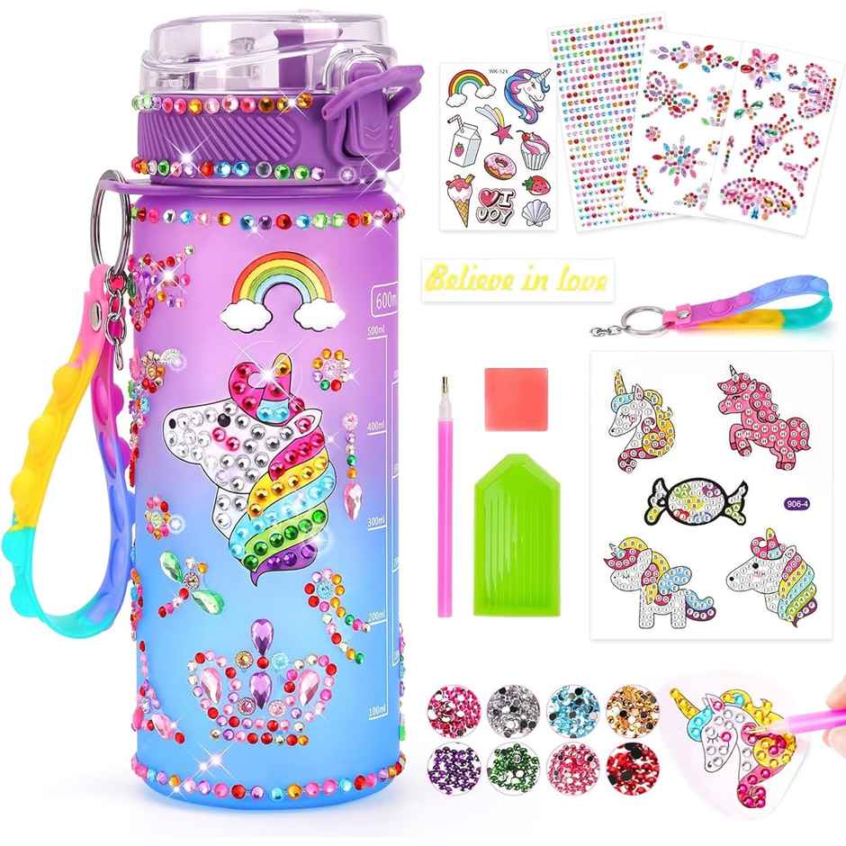 Kidology Decorate Your Own Water Bottle Kits for Girls Age 4-6-8-10,Unicorn Painting Crafts - Assorted