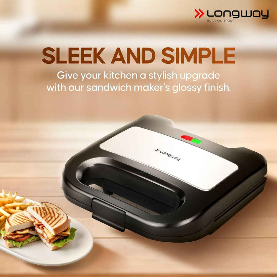 Longway Grilly Pro 850W Grill Sandwich Maker&Toaster,Non-stick Coating Cast Aluminum-Metallic Silver