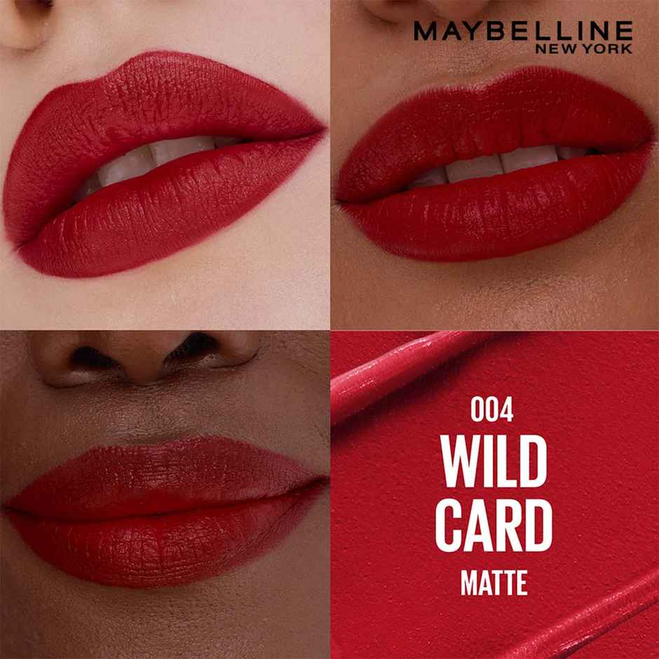 Maybelline New York Serum Lipstick | Matte | 8 Hr Hydrated Color | Red | 004 Wild Card