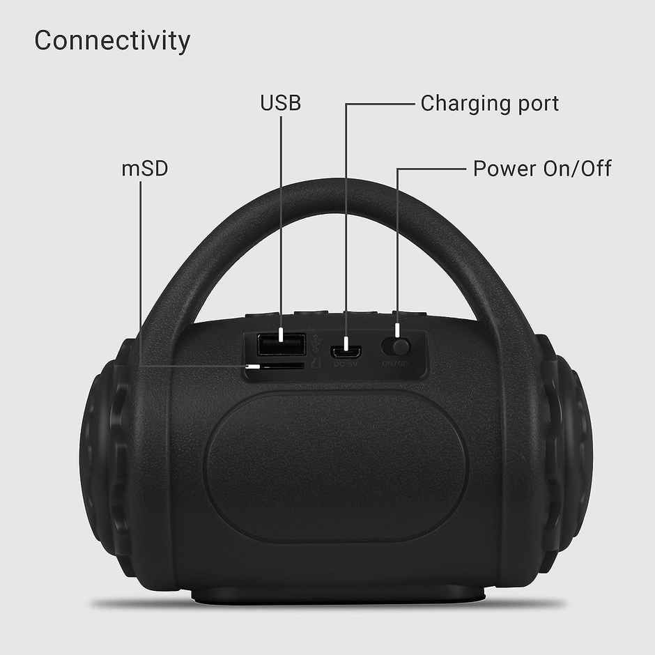 Zebronics County 3W Bluetooth Speaker With Carry Handle, USB, SD Card, Aux, FM & Call Function - Black