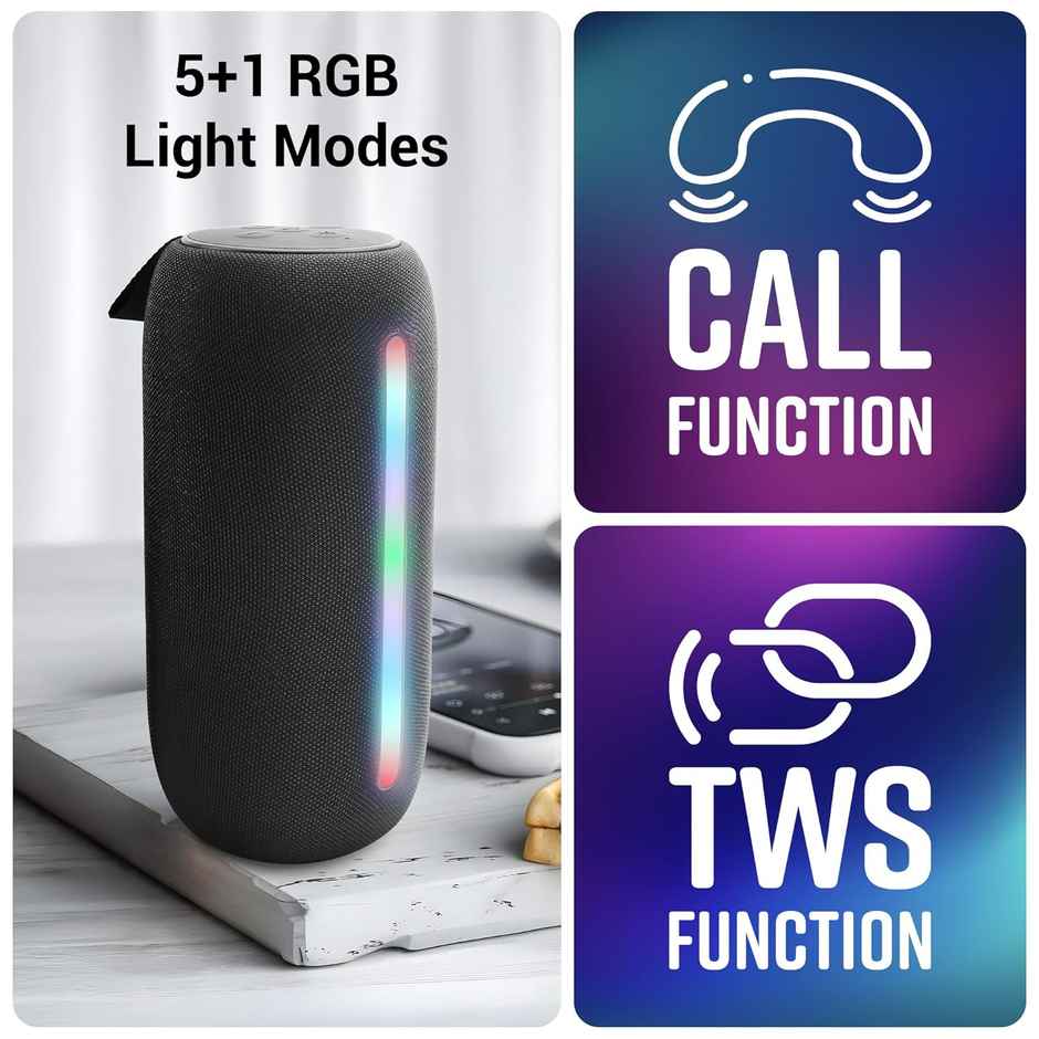 Zebronics Sonic Pod 20 10W Bt Speaker, 15 Hr Playback, Rgb Led, Tws, Usb/Msd/Aux, Black