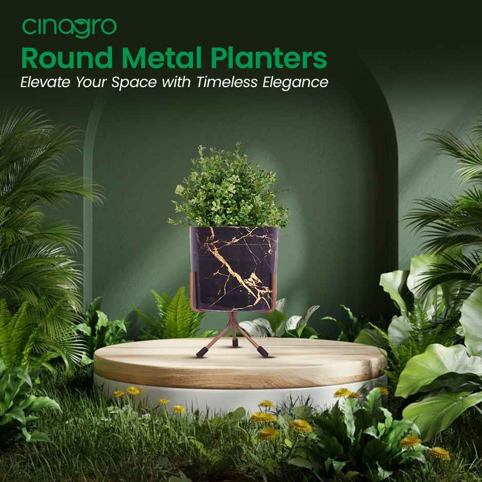 Cinagro Metal Flower Vase Planter Pot - Marble Mirage Black| Suitable for Home Decor & Garden