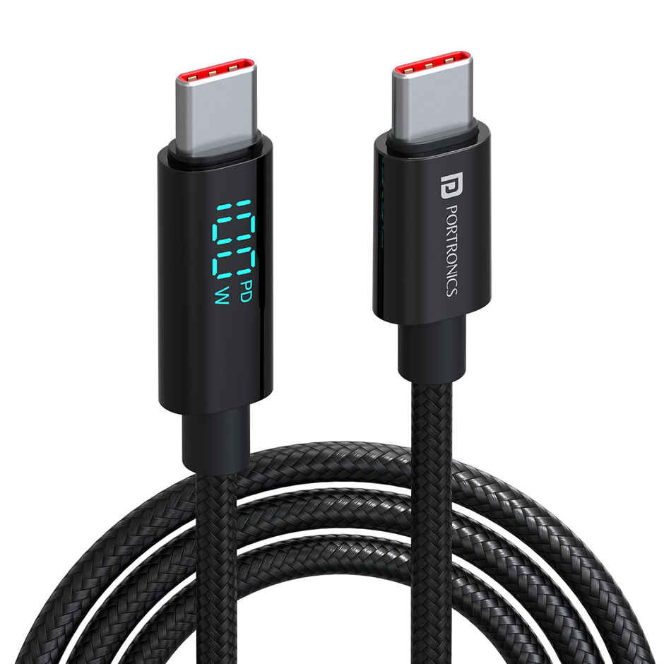 Portronics Konnect View 100W Type C To Type C Braided Cable With Led Display- Black