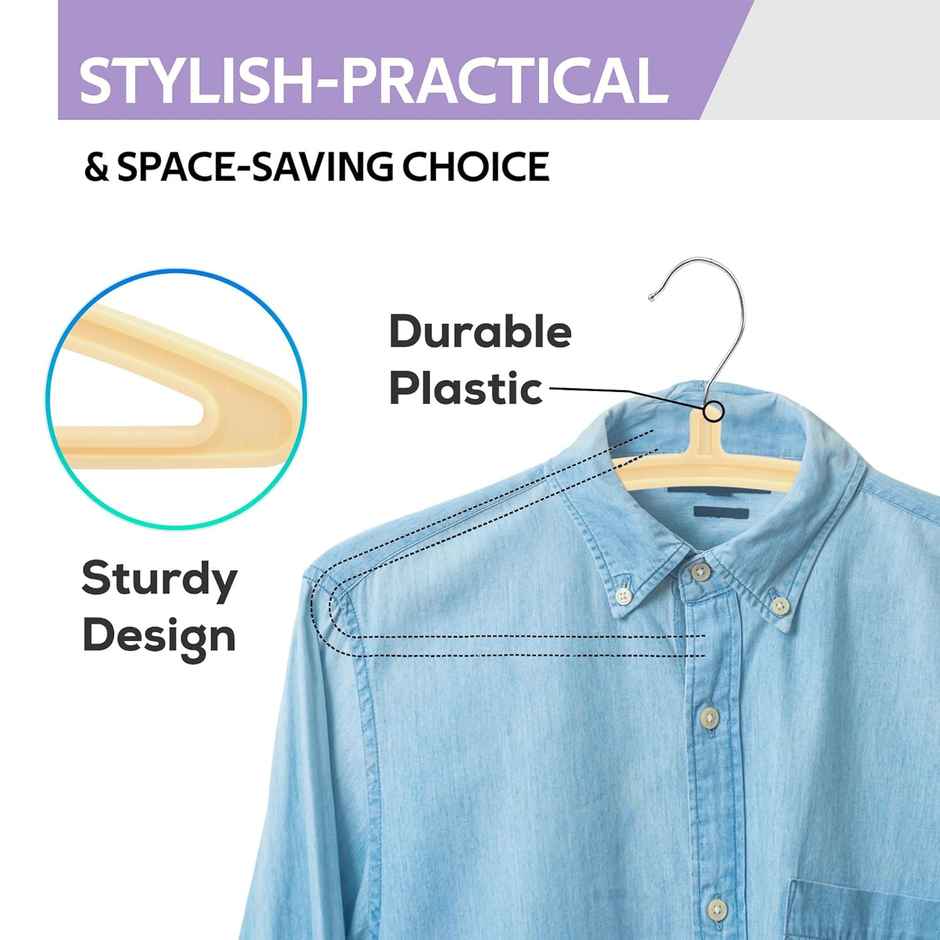 Kuber Industries Plastic (Set of 12) Saree Hanger for Wardrob | Shirt | Clothes | Dress (Cream)