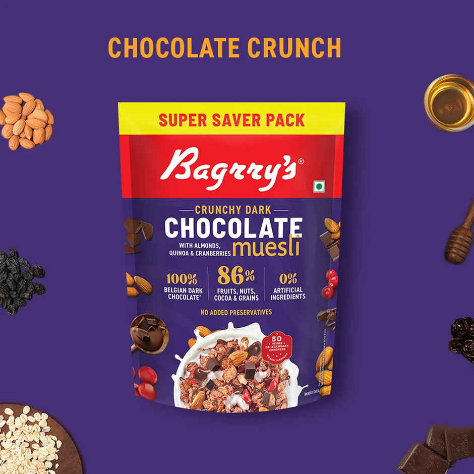 Bagrrys Crunchy Dark Chocolate Muesli with Almond Quinoa & Cranberries Pouch