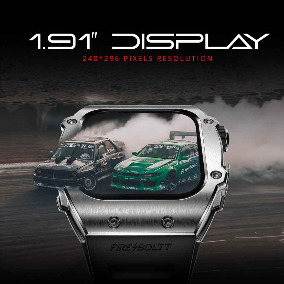 Fire-Boltt Ashphalt Smartwatch | 1.91" Display | BT Calling - Silver Black