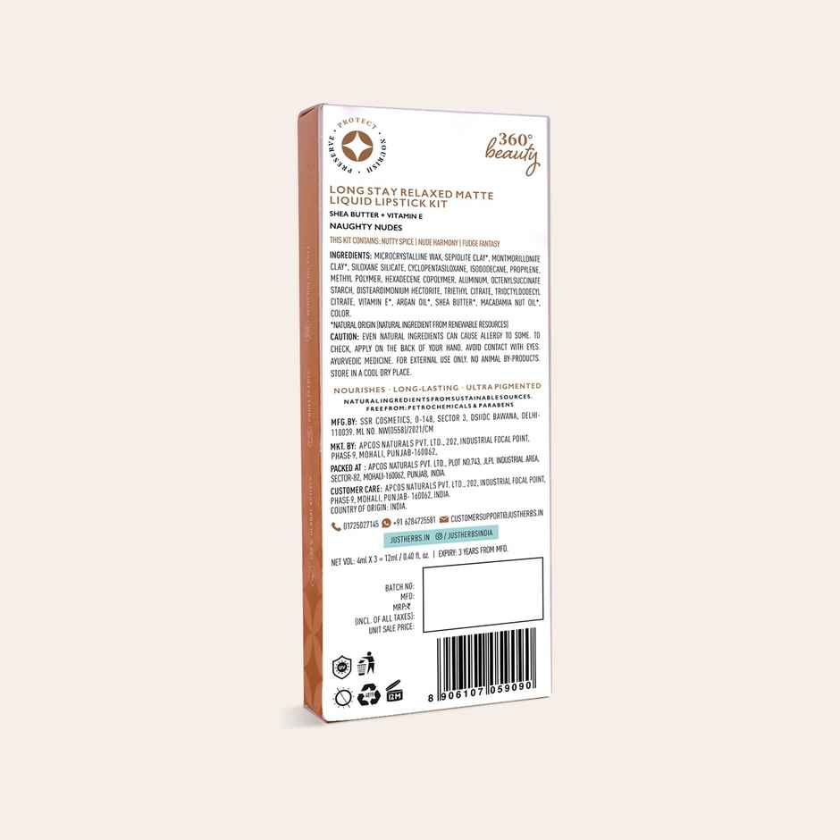 Just Herbs Long Stay Relaxed Matte Liquid Lipstick - Naughty Nudes