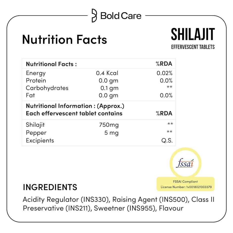 Bold Care Shilajit Effervescent Tablets for Natural Stamina Support