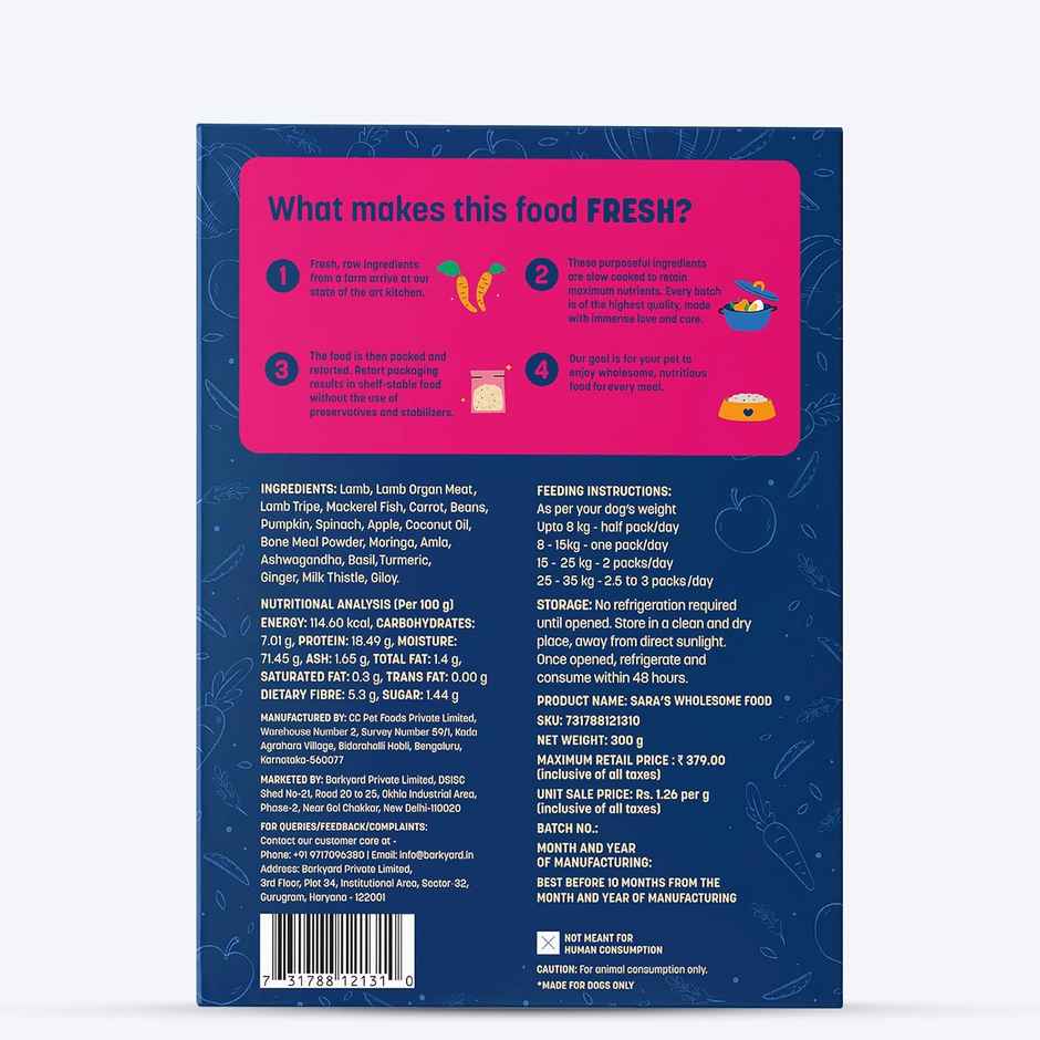 HUFT Sara's Wholesome Food - Grain-Free Lamb And Apple Dog Food