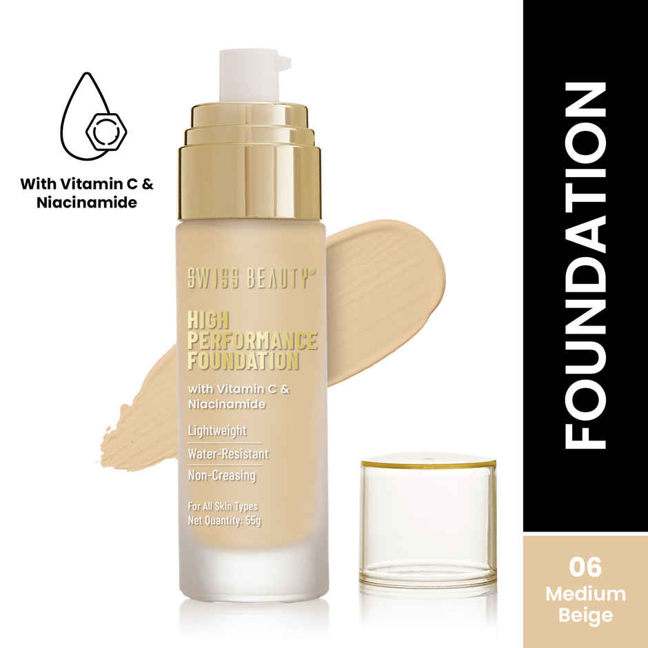 Swiss Beauty High Performance Foundation With Vitamin C & Niacinamide | 06 Medium Beige