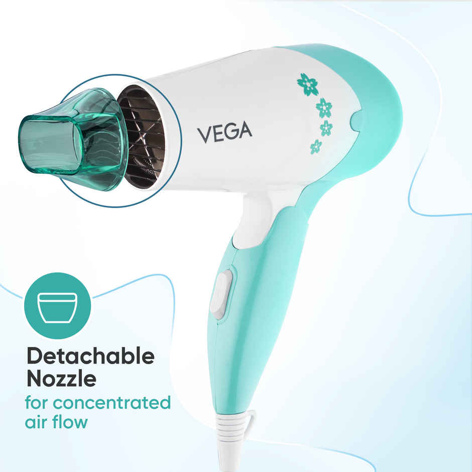 Vega Insta Glam Foldable 1000W Hair Dryer with 2 Heat/Speed Settings, VHDH-20N, | Made in India
