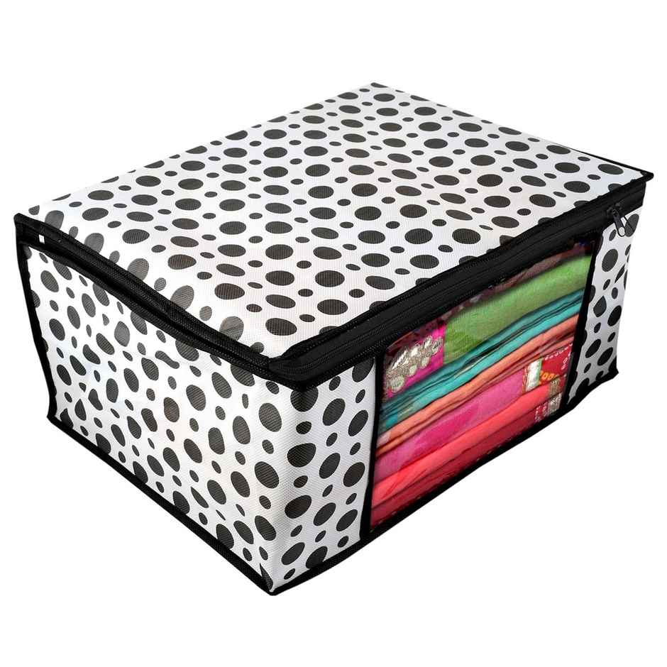 Perpetual Saree Organizer - Foldable Cover with Zip | Transparent Window | PolkaDot | Pack of 4