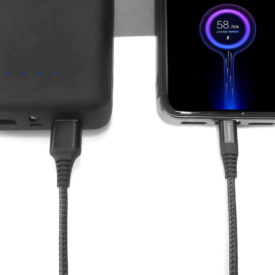 Ambrane RCM15 Unbreakable 60W / 3A Fast Charging 1.5m Braided USB to Micro USB Cable| Black
