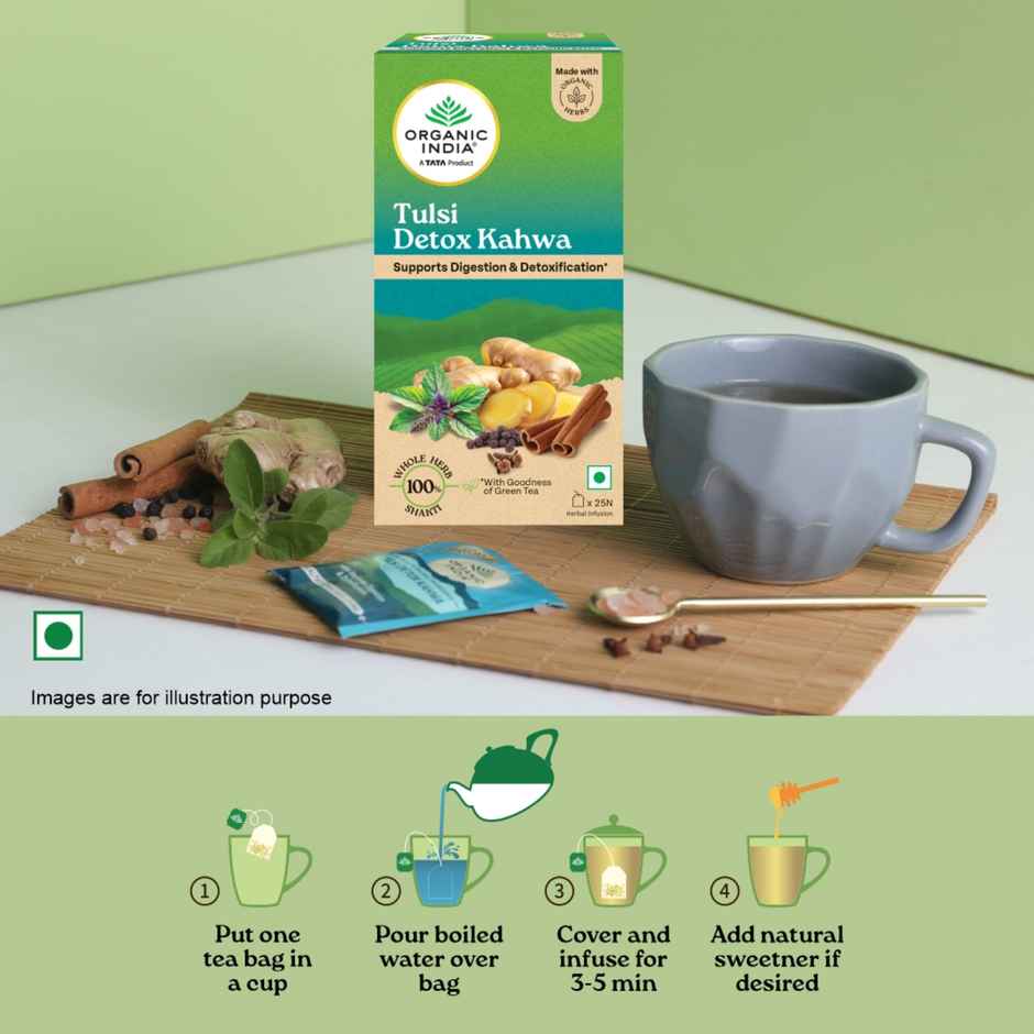A TATA Product - Organic India Tulsi Detox Kahwa - 25 Tea Bags, Rich in Antioxidants