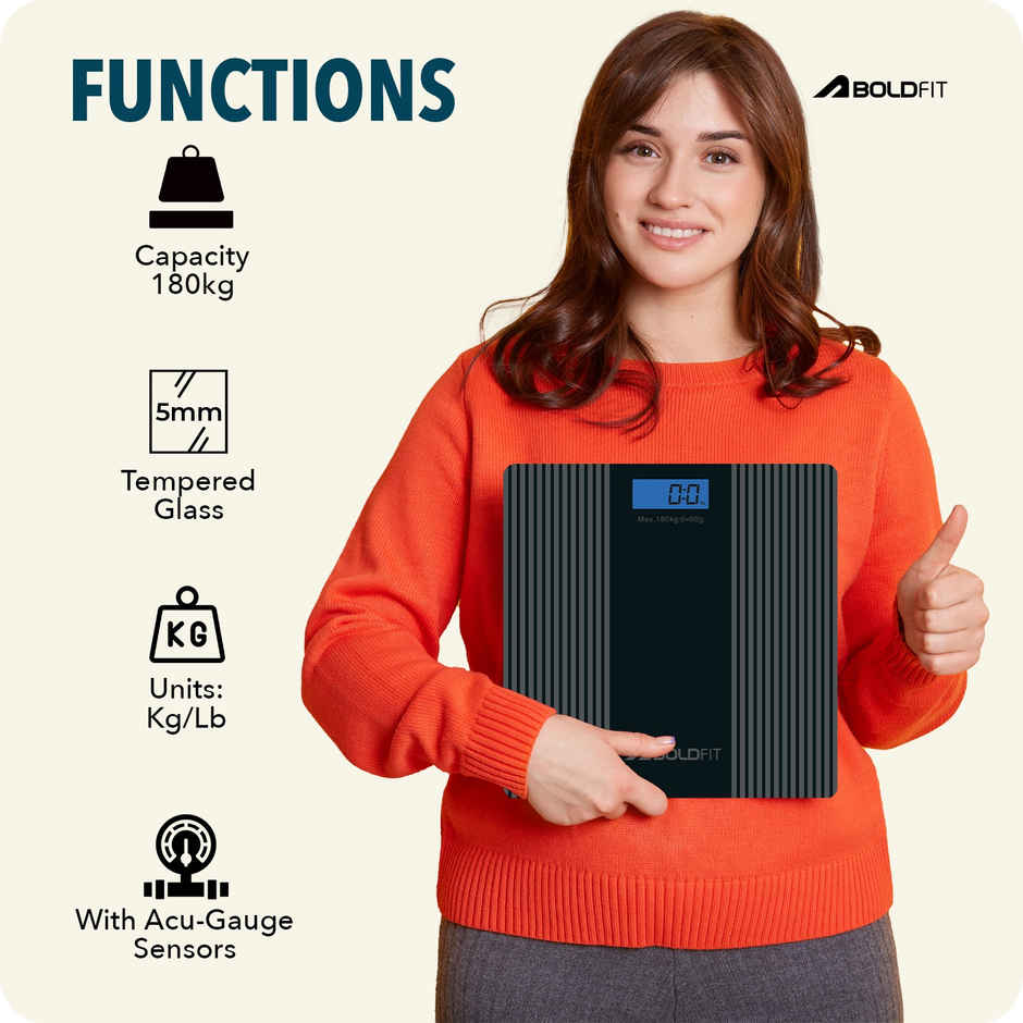 Boldfit Weight Machine for Body Weight Weighing | Digital Large LCD Display - Black | Nexus