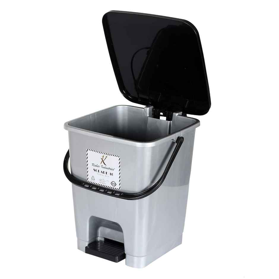 Kuber Industries Plastic 10 L Step-On Pedal Dustbin with Lid|Size 24 x 24 x 30 CM | Grey