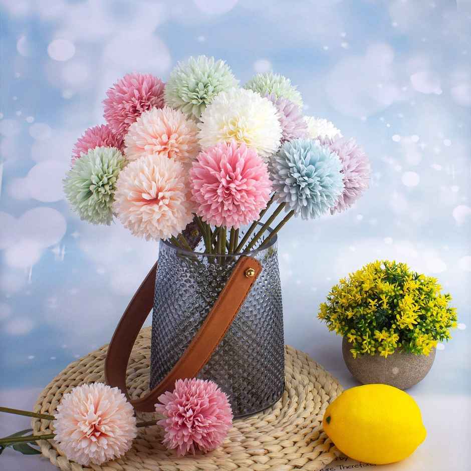 Tied Ribbons Set Of 6 Artificial Ball Flowers Bunches Without Vase