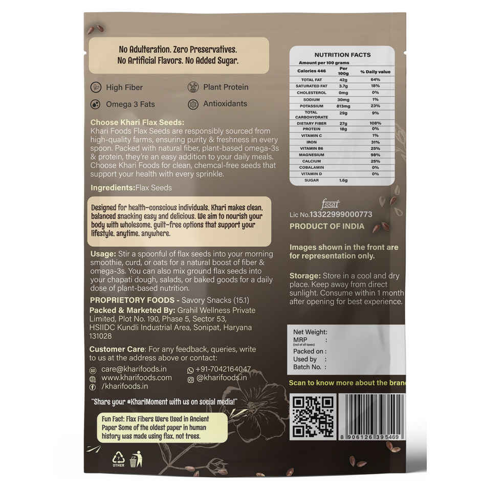 Khari Foods Premium Flax Seeds | Seeds for Eating | Source of Iron & Fibre