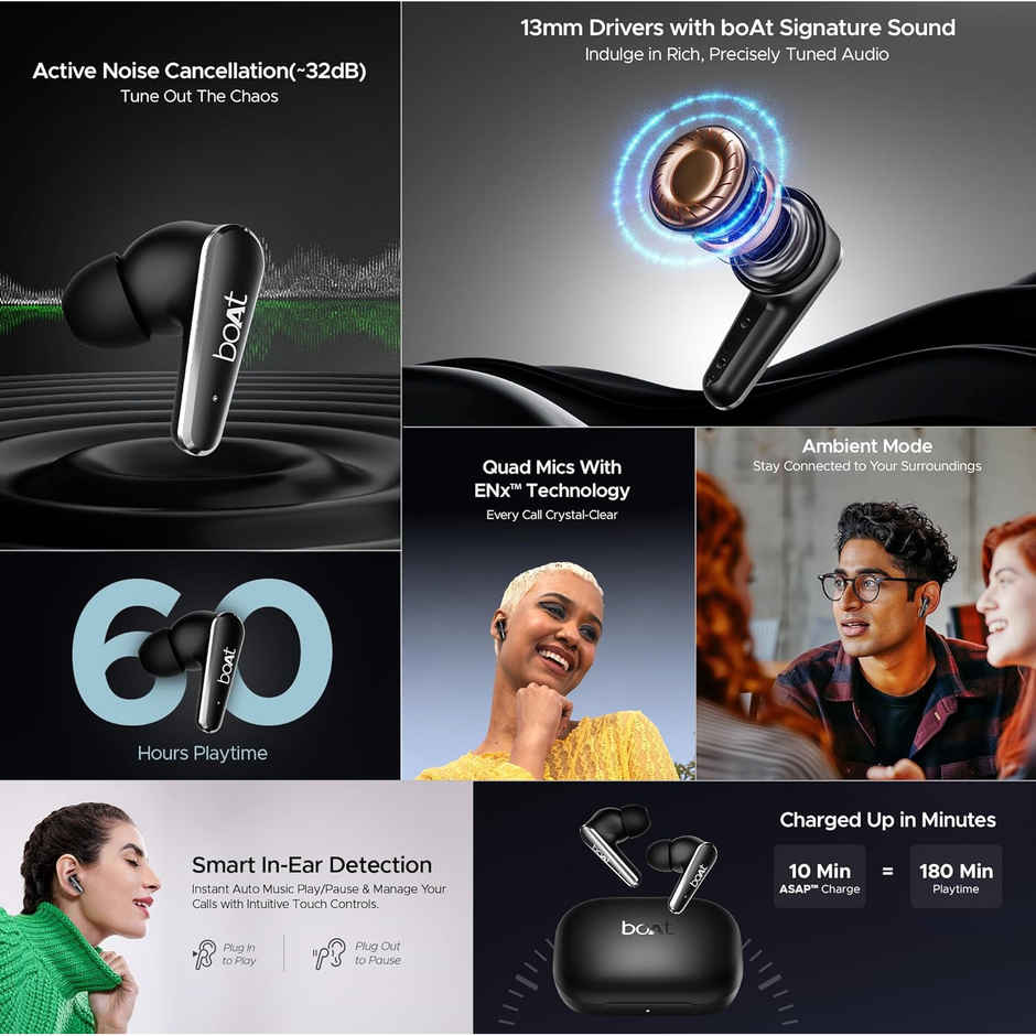 boAt Airdopes 280 ANC TWS Earbuds w/ 32dB ANC,60H Playback & 13mm Drivers (Active Black)