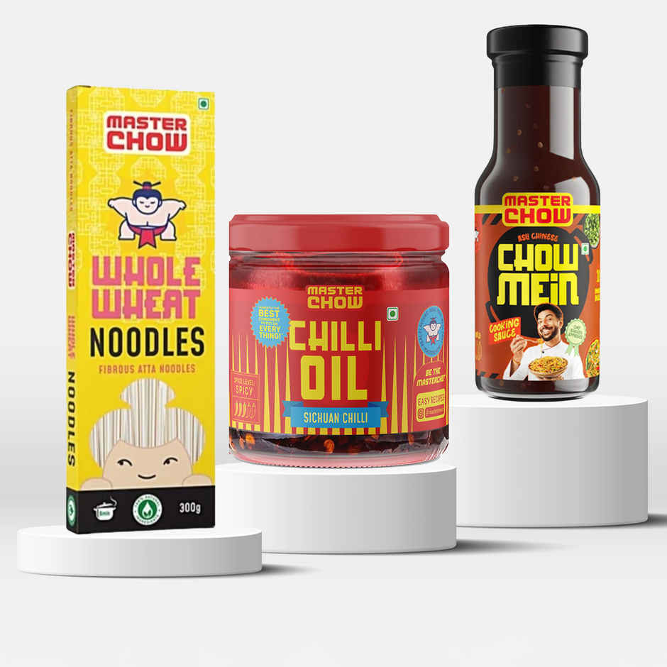 Masterchow Healthy Whole Wheat Noodles (300g) & Masterchow Spicy Sichuan Chilli Oil (170g) & Masterchow Chowmein Cooking Sauce (220g) Combo