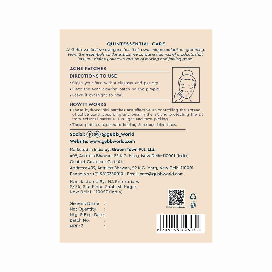 GUBB Face Acne Patch Pimple Healing Patch Absorbing Cover Invisible, Blemish Spot, Hydrocolloid